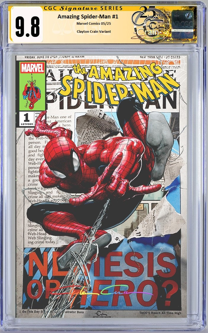 AMAZING SPIDER-MAN #1 CLAYTON CRAIN VARIANT LIMITED TO 888 COPIES WITH COA INFINITY SIGNED CGC SS 9.8 PREORDER