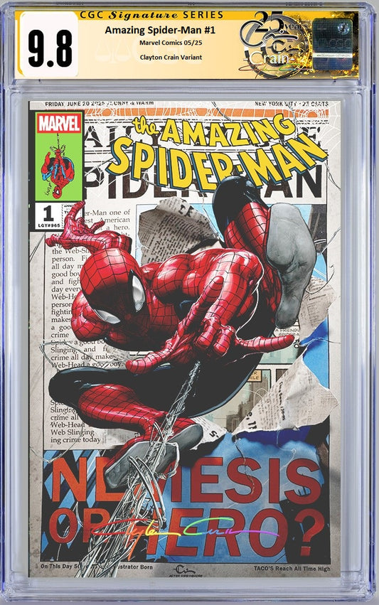 AMAZING SPIDER-MAN #1 CLAYTON CRAIN VARIANT LIMITED TO 888 COPIES WITH  COA INFINITY SIGNED CGC SS 9.8 PREORDER