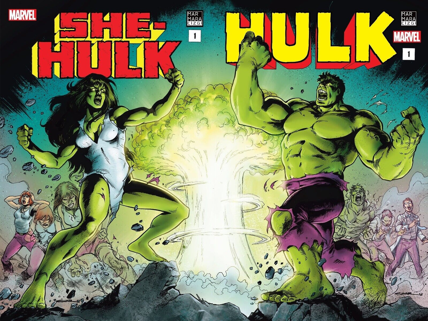 INCREDIBLE HULK #1 & SHE HULK #1 CINAR CONNECTING VARIANTS LIMITED TO 444 SETS