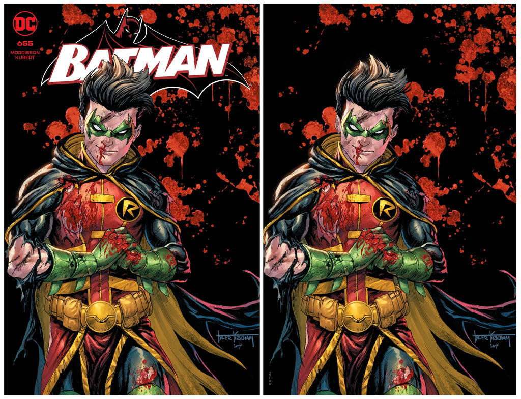 BATMAN #655 TYLER KIRKHAM DAMIEN WAYNE BATTLE DAMAGE SDCC TRADE/VIRGIN FOIL VARIANT SET LIMITED TO 1000 SETS