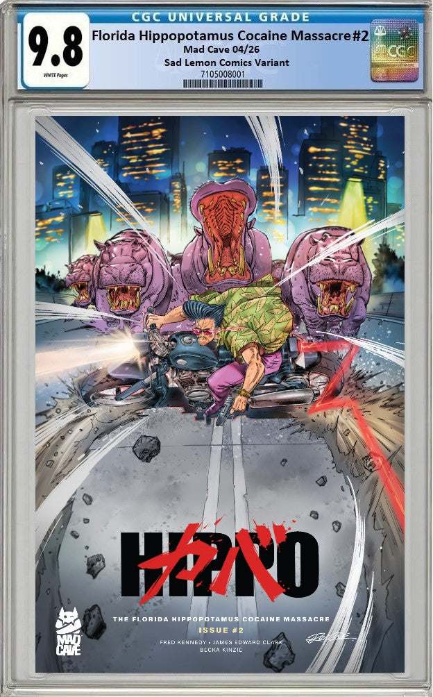FLORIDA HIPPOPOTAMUS COCAINE MASSACRE #2 REDCODE AKIRA BIKE SLIDE HOMAGE CARDSTOCK VARIANT LIMITED TO 400 COPIES CGC 9.8 PREORDER