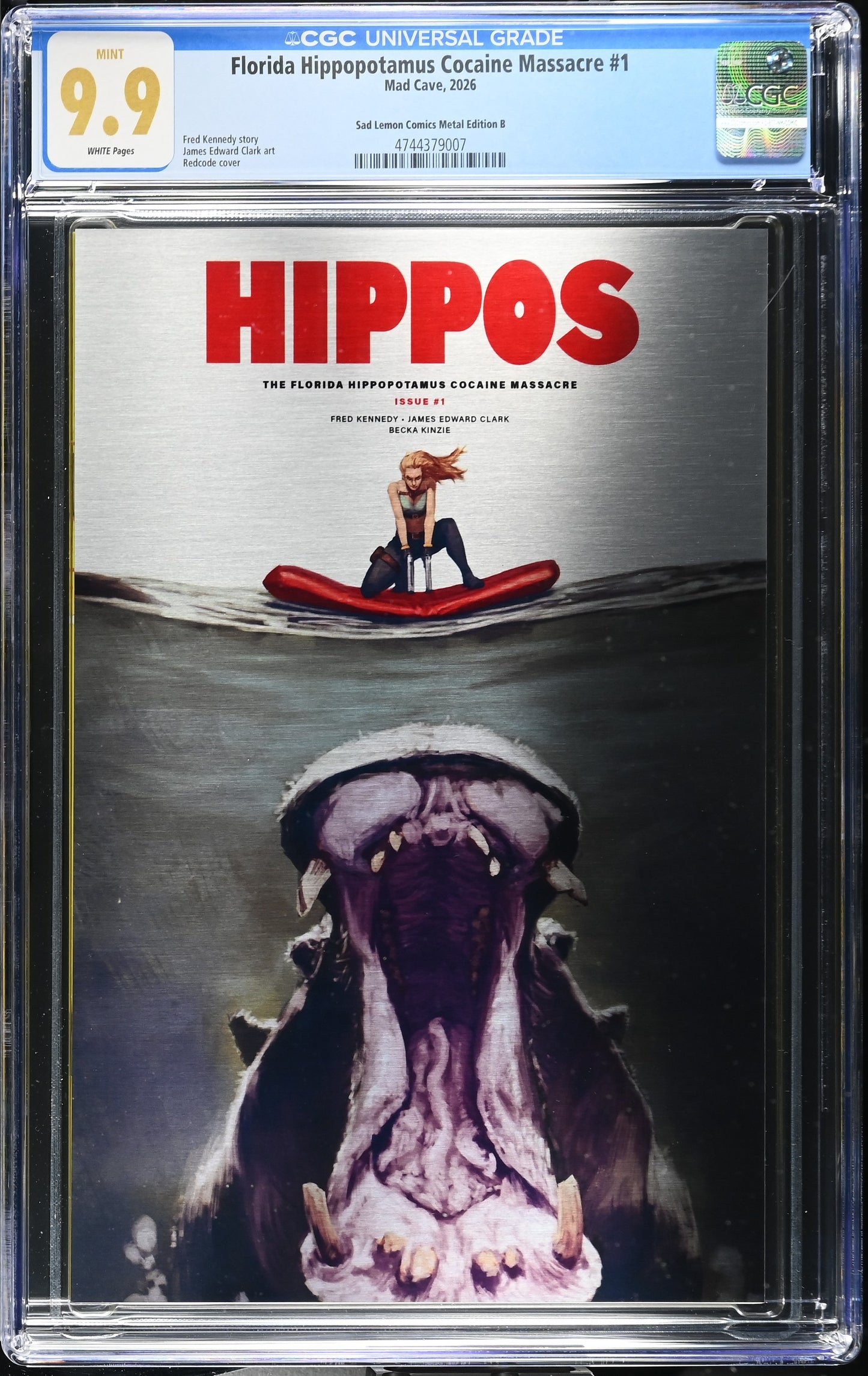 FLORIDA HIPPOPOTAMUS COCAINE MASSACRE #1 SKAN SRISUWAN JAWS HOMAGE METAL VARIANT LIMITED TO 75 COPIES CGC 9.9