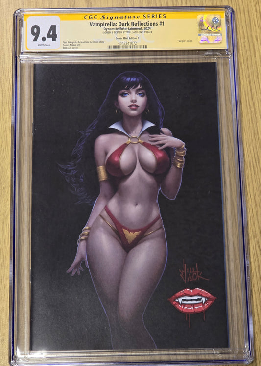 VAMPIRELLA DARK REFLECTIONS #1 WILL JACK BLACK VIRGIN VARIANT LIMITED TO 500 COPIES CGC REMARK 9.4 - RARE LIPS & FANGS REMARK