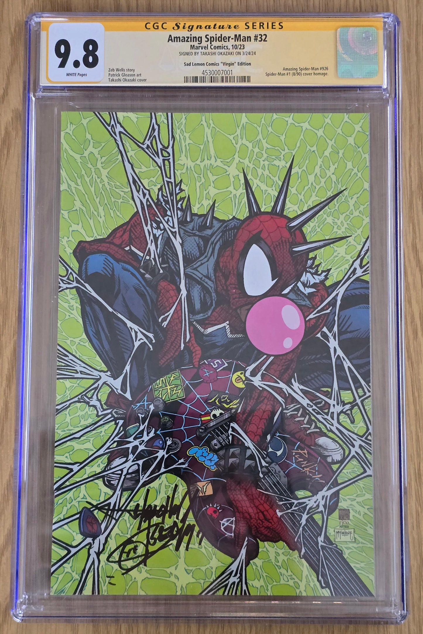 AMAZING SPIDER-MAN #32 TAKASHI OKAZAKI HOMAGE VIRGIN VARIANT LIMITED TO 1000 COPIES CGC SS 9.8
