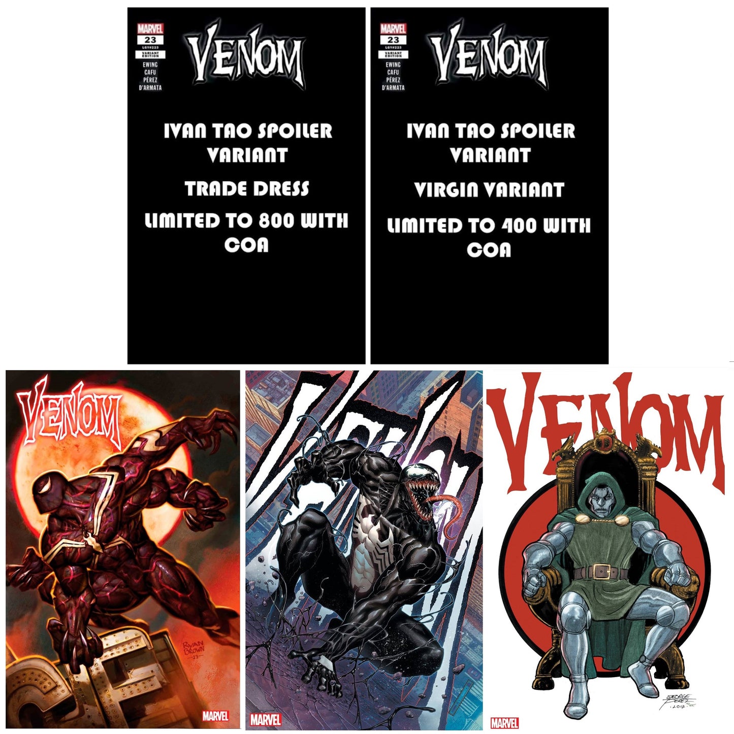 VENOM #23 IVAN TAO SPOILER TRADE/VIRGIN VARIANT SET LIMITED TO 400 SETS WITH NUMBERED COA + 1:25, 1:50 & 1:100 VARIANT