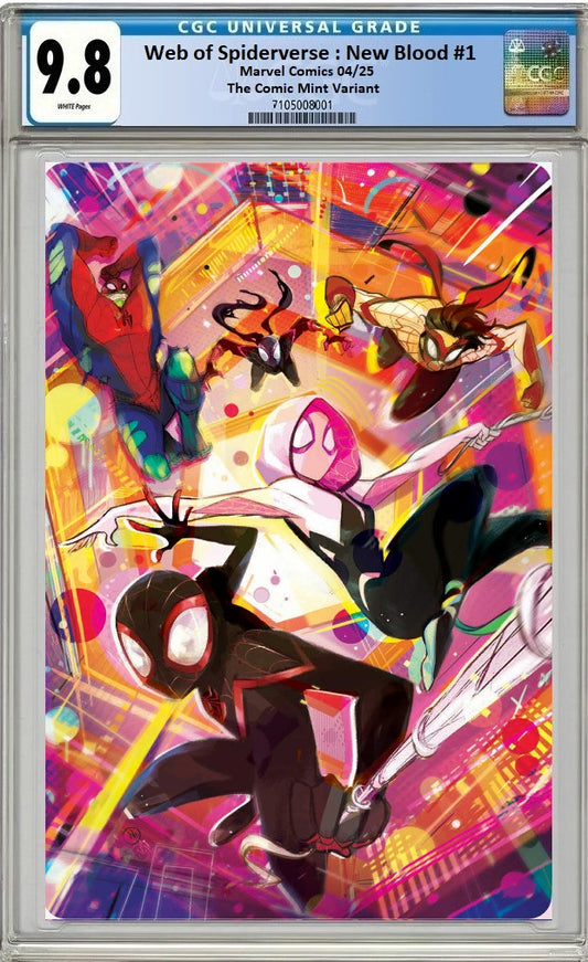 WEB OF SPIDERVERSE NEW BLOOD #1 NICOLETTA BALDARI NYCC 2025 VIRGIN VARIANT LIMITED TO 800 COPIES CGC 9.8 PREORDER
