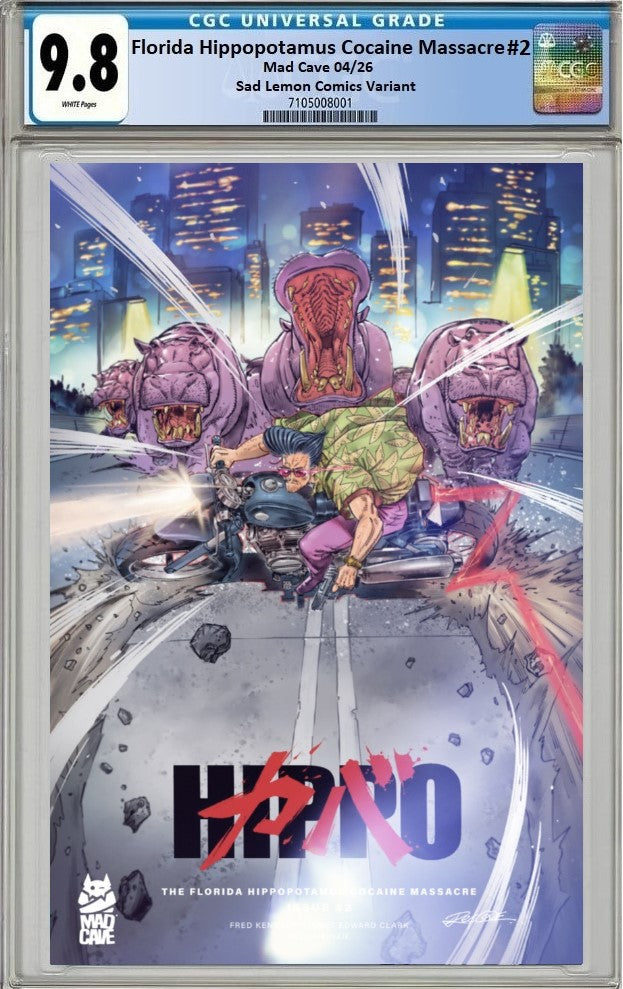 FLORIDA HIPPOPOTAMUS COCAINE MASSACRE #2 REDCODE AKIRA BIKE SLIDE HOMAGE METAL VARIANT LIMITED TO 75 COPIES CGC 9.8