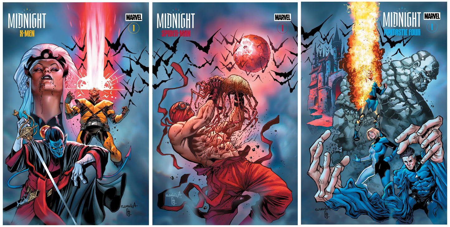MIDNIGHT SPIDER-MAN #1 , X-MEN #1, FANTASTIC FOUR #1 SERGIO DAVILA UK EXCLUSIVE TRADE DRESS JOINING SET LIMITED TO 1000 SETS