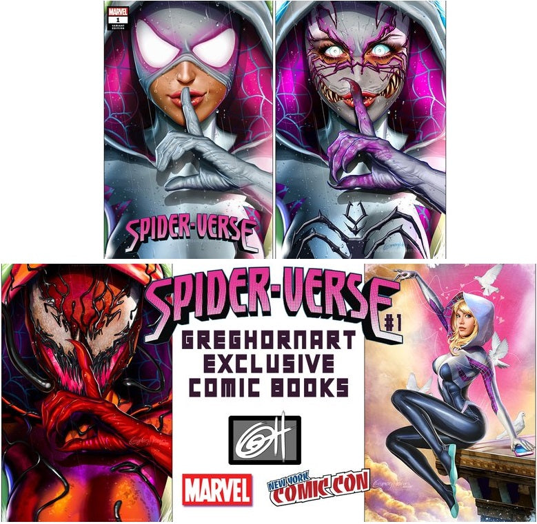 SPIDER-VERSE #1 GREG HORN NYCC TRADE DRESS/VIRGIN 4 COVER VARIANT SET LIMITED TO 1000 SETS