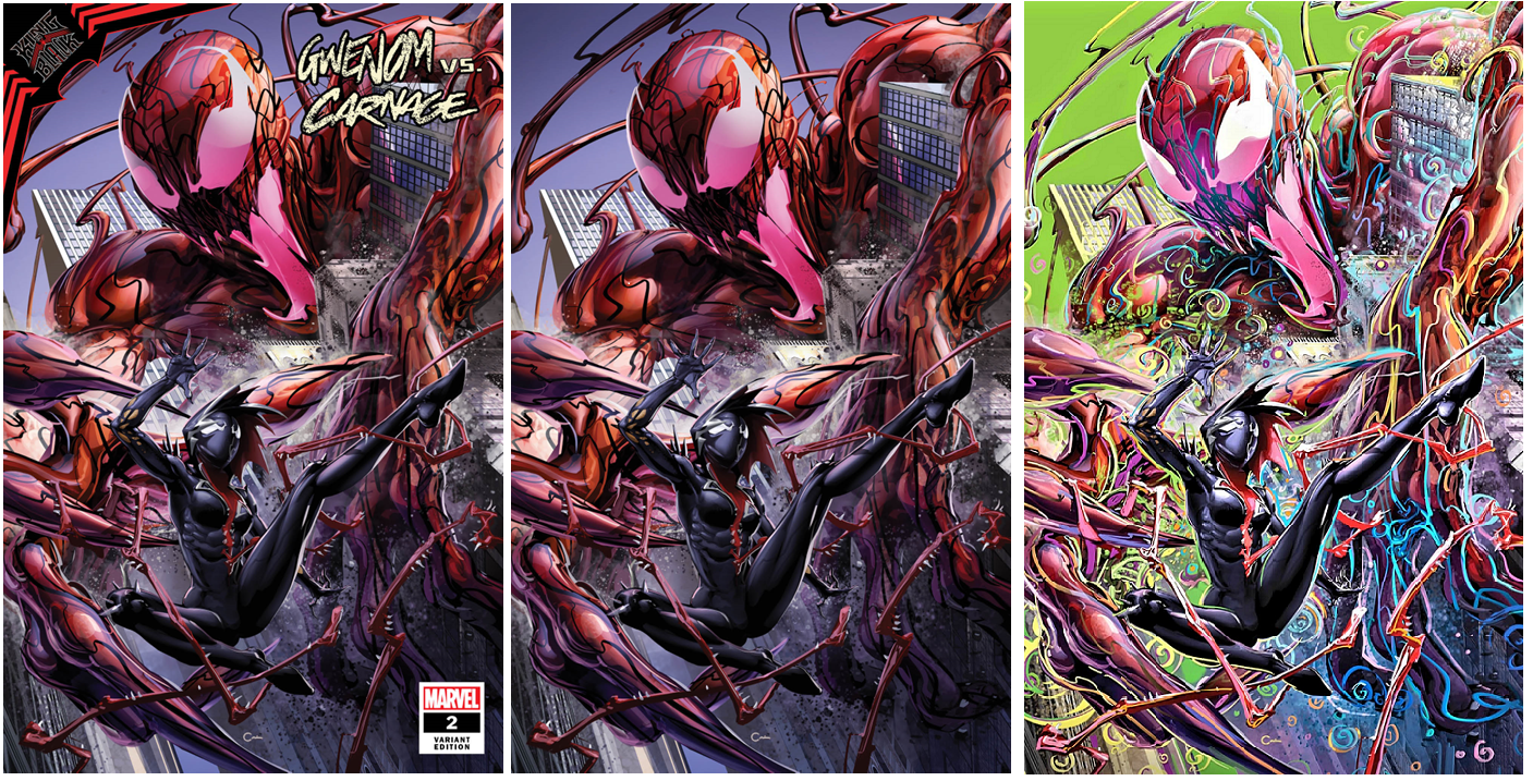 KING IN BLACK GWENOM VS CARNAGE #2 CLAYTON CRAIN EXCLUSIVE TRADE/VIRGIN/BLACK LIGHT VIRGIN VARIANT SET