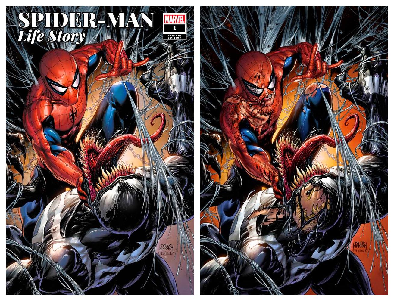 SPIDER-MAN LIFE STORY #1 TYLER KIRKHAM TRADE DRESS/BATTLE DAMAGED VIRGIN VARIANT SET