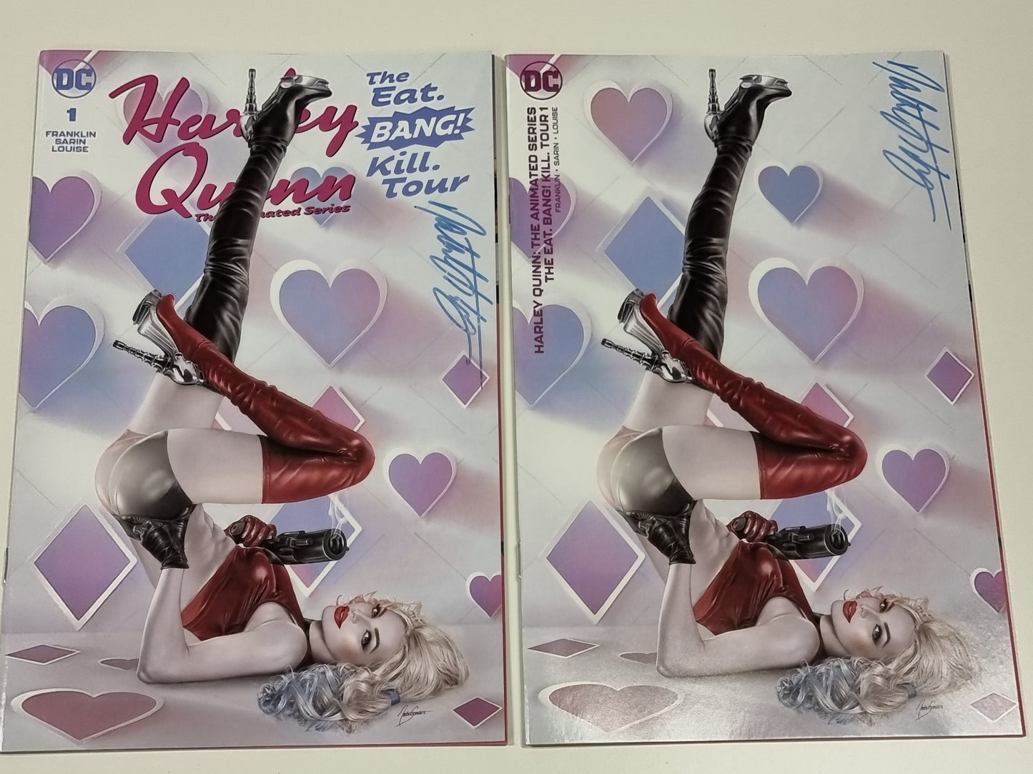 HARLEY QUINN THE EAT BANG KILL TOUR #1 NATALI SANDERS TRADE DRESS/MINIMAL TRADE VARIANT SET SIGNED BY NATALI SANDERS WITH COA