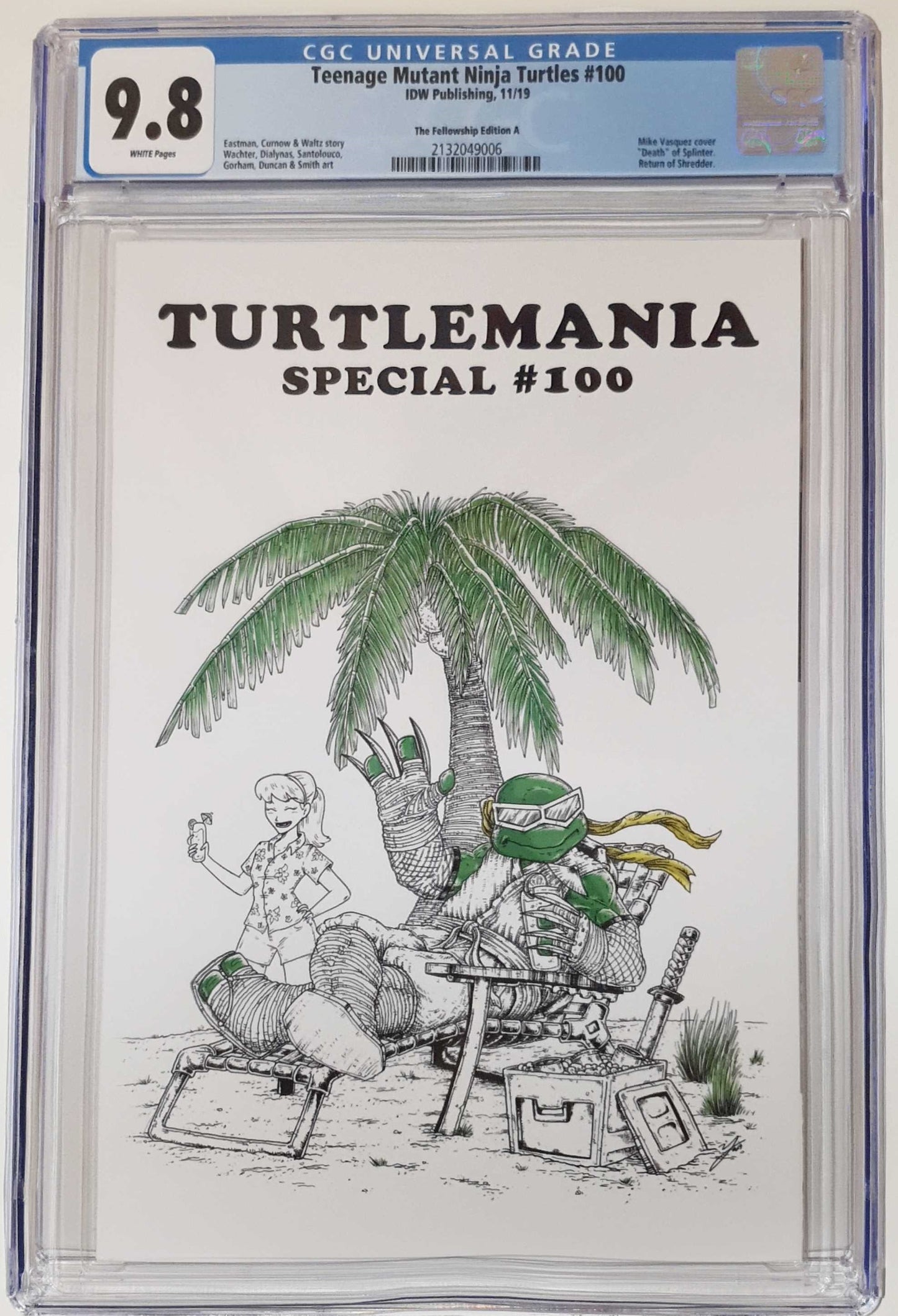 TMNT #100 MIKE VASQUEZ WHITE TURTLEMANIA HOMAGE VARIANT LIMITED TO 400 UNSIGNED COPIES CGC 9.8