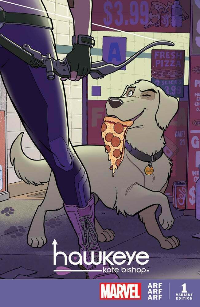 HAWKEYE KATE BISHOP #1 TONY FLEECS PIZZA DOG VARIANT LIMITED TO 3000