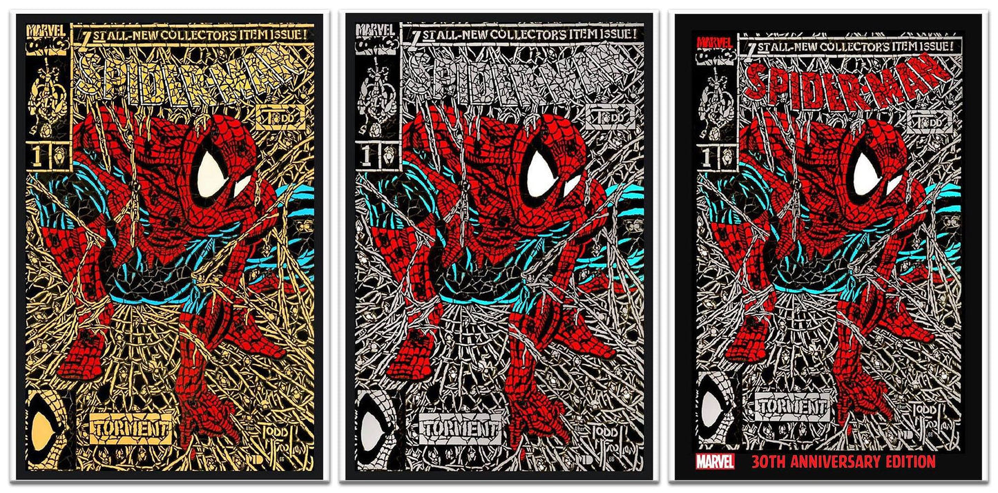SPIDER-MAN #1 SHATTERED GOLD/SILVER/RED FACSIMILE VARIANT SET LIMITED TO 1000 SETS
