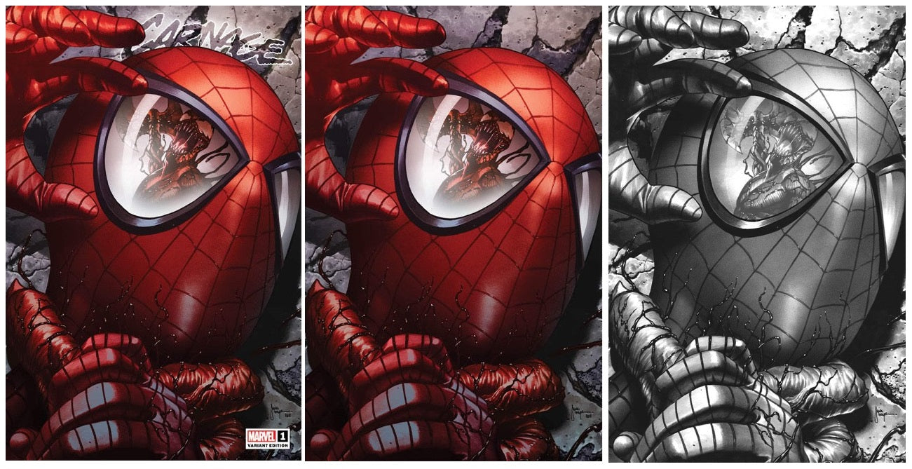 CARNAGE #1 MICO SUAYAN TRADE/SKETCH VIRGIN/COLOUR VIRGIN VARIANT SET LIMITED TO 1000 SETS