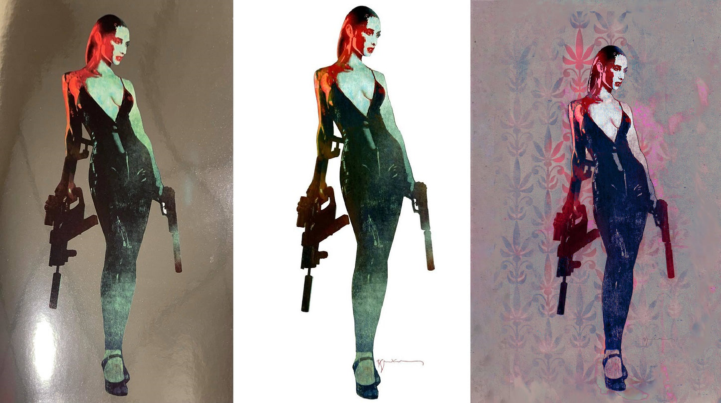 GUN HONEY #1 BILL SIENKIEWICZ VIRGIN FOIL VARIANT LIMITED TO 500, 1:10 SIENKIEWICZ VIRGIN & 1:25 SIENKIEWICZ PINK WASH VIRGIN