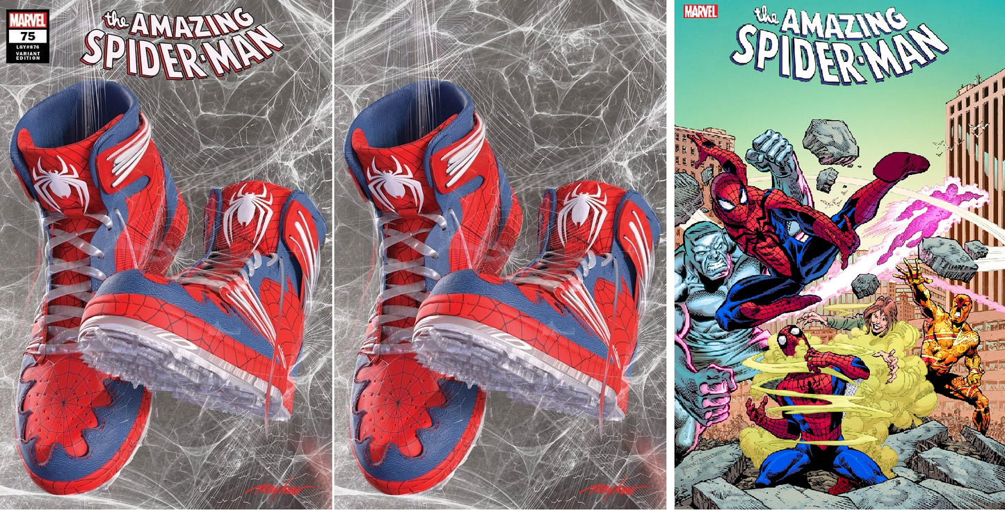 AMAZING SPIDER-MAN #75 MIKE MAYHEW SNEAKERHEAD TRADE DRESS/VIRGIN VARIANT SET & 1:25 VARIANT