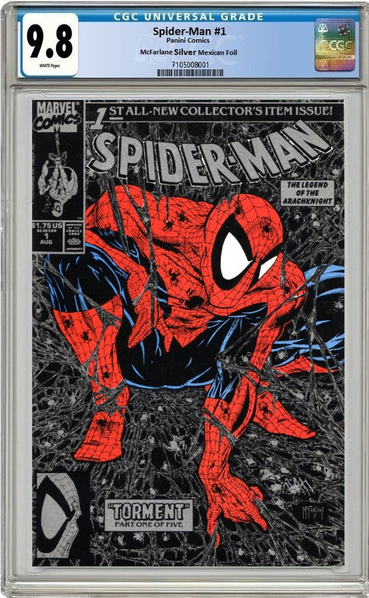 SPIDER-MAN #1 TODD MCFARLANE SPOT FOIL WEBBING SILVER VARIANT LIMITED TO 1000 COPIES CGC 9.8 PREORDER