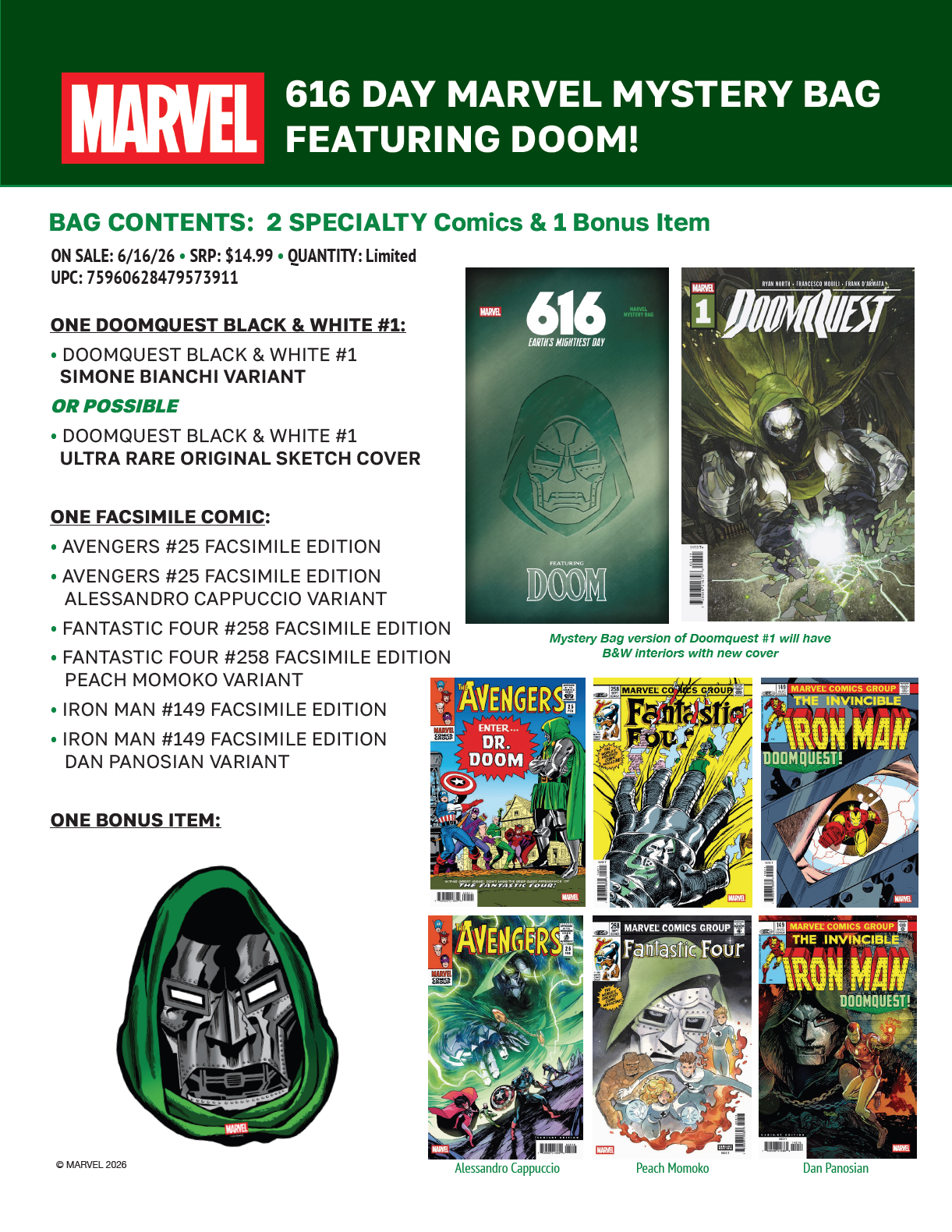 16/06/2026 616 DAY MARVEL MYSTERY BAG FEATURING DOOM