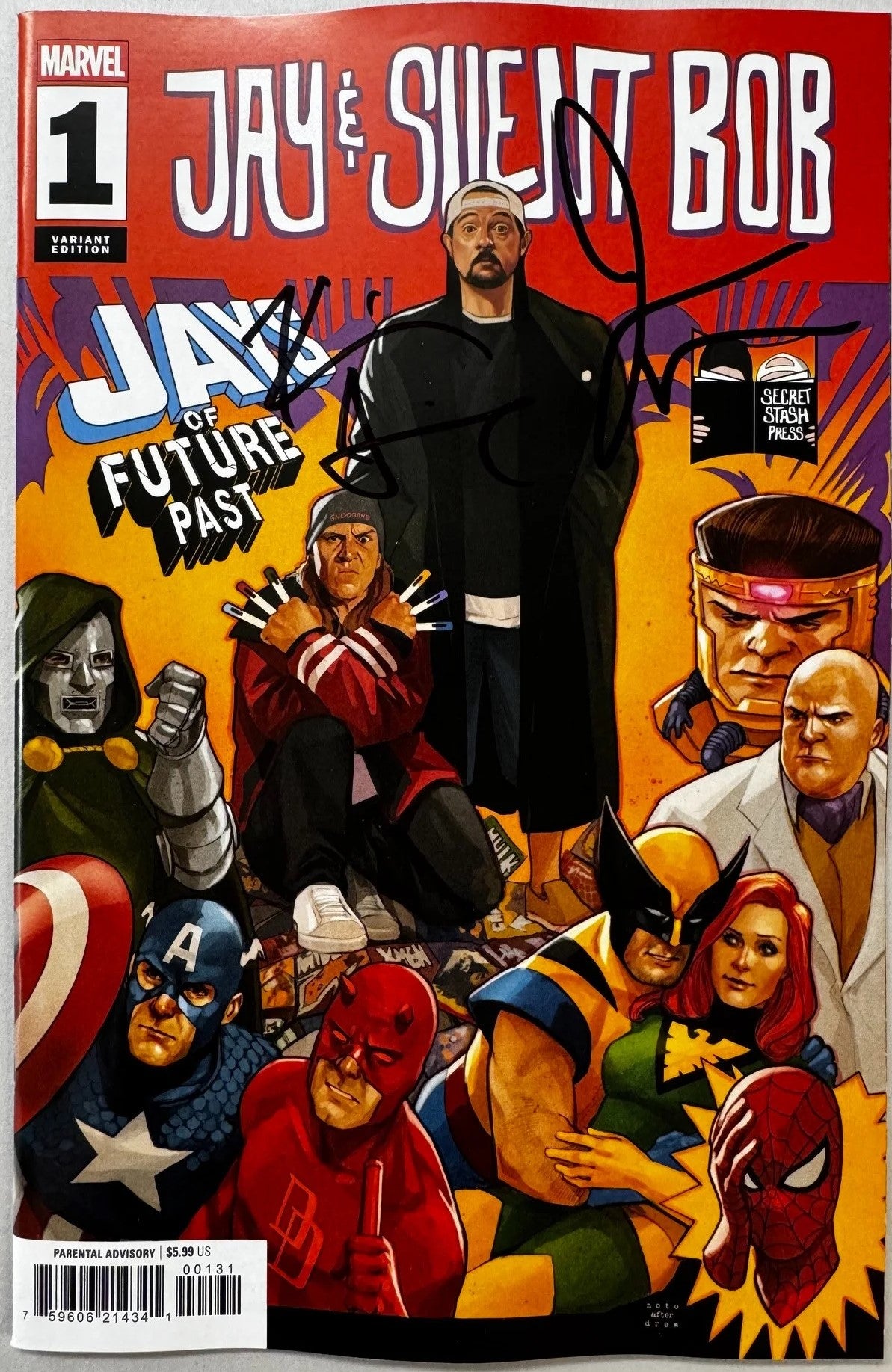 JAY & SILENT BOB: JAYS OF FUTURE PAST #1 PHIL NOTO HOMAGE VARIANT DOUBLE SIGNED BY KEVIN SMITH & JASON MEWES W/COA