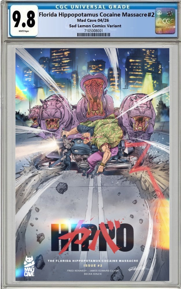 FLORIDA HIPPOPOTAMUS COCAINE MASSACRE #2 REDCODE AKIRA BIKE SLIDE HOMAGE FOIL VARIANT LIMITED TO 150 COPIES CGC 9.8 PREORDER