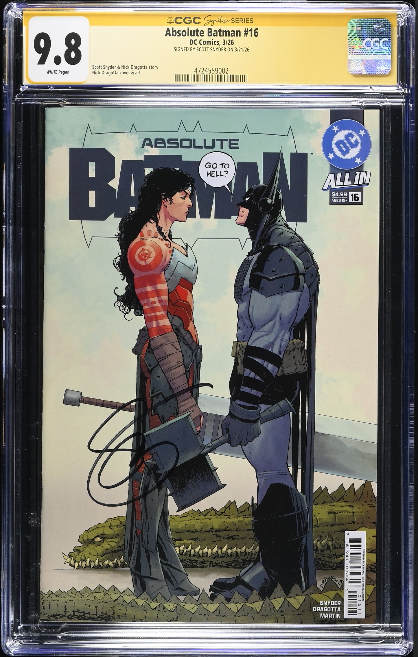 28/01/2026 ABSOLUTE BATMAN #16 CVR A NICK DRAGOTTA CGC SS 9.8 SIGNED BY SCOTT SNYDER