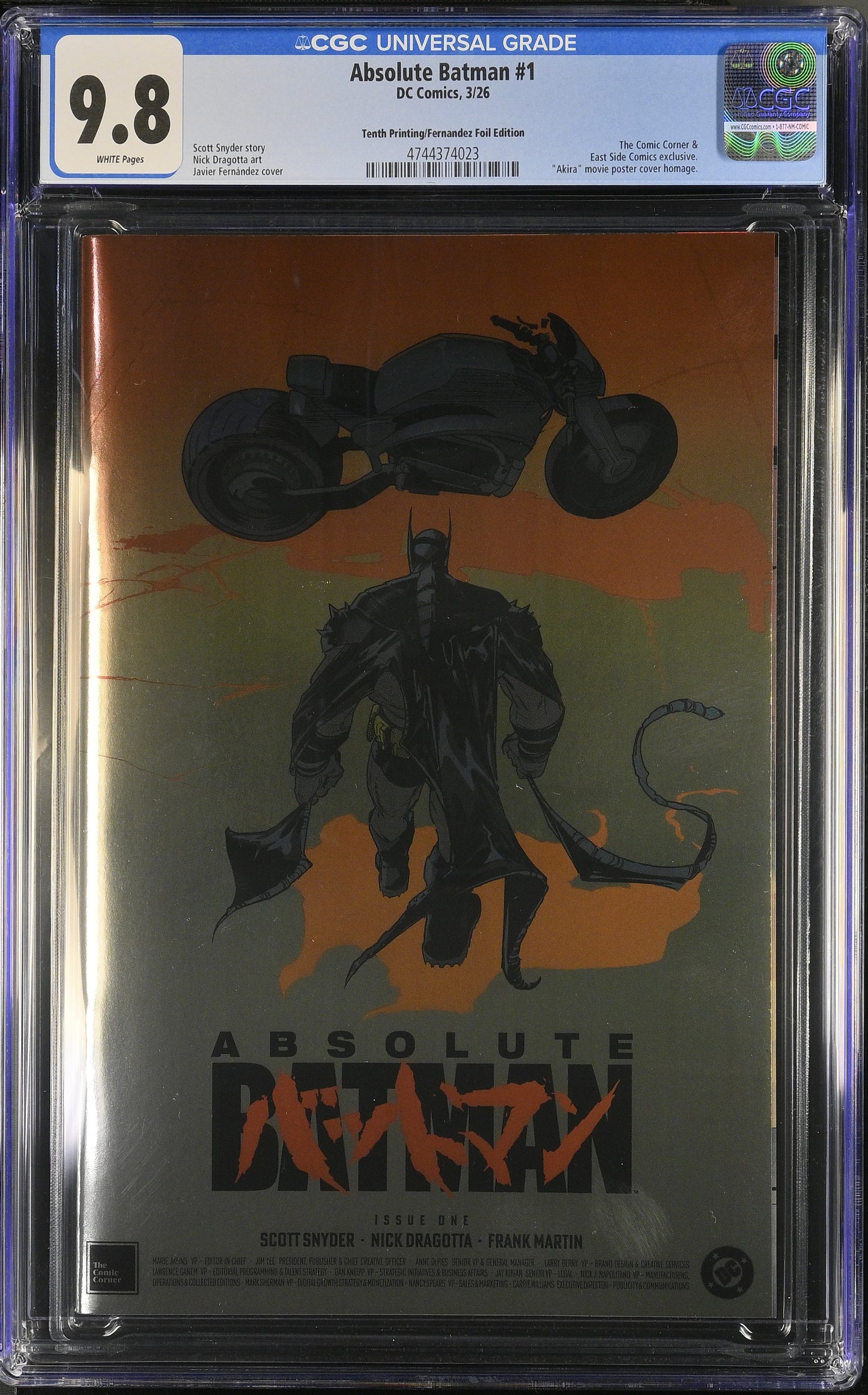 ABSOLUTE BATMAN #1 10TH PTG JAVI FERNANDEZ AKIRA HOMAGE FOIL VARIANT LIMITED TO 2500 COPIES CGC 9.8