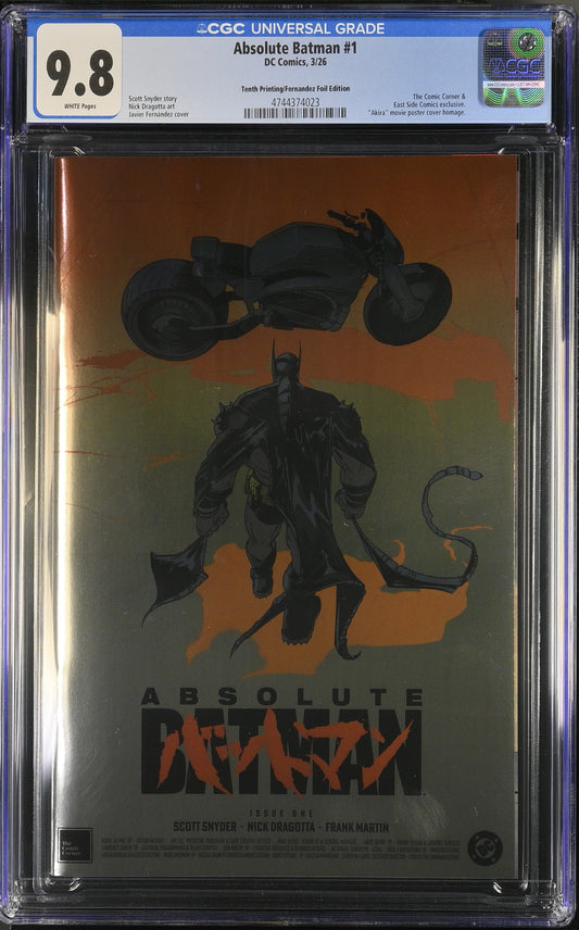 ABSOLUTE BATMAN #1 10TH PTG JAVI FERNANDEZ AKIRA HOMAGE FOIL VARIANT LIMITED TO 2500 COPIES CGC 9.8