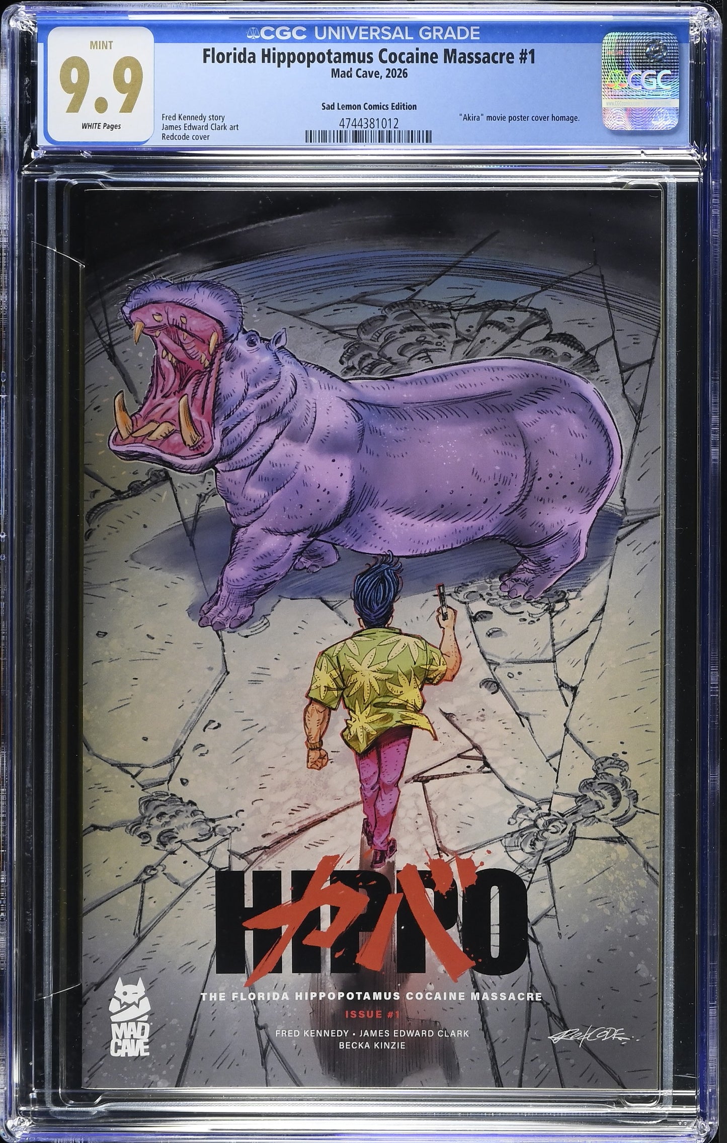 FLORIDA HIPPOPOTAMUS COCAINE MASSACRE #1 REDCODE AKIRA HOMAGE CARDSTOCK VARIANT LIMITED TO 350 COPIES CGC 9.9