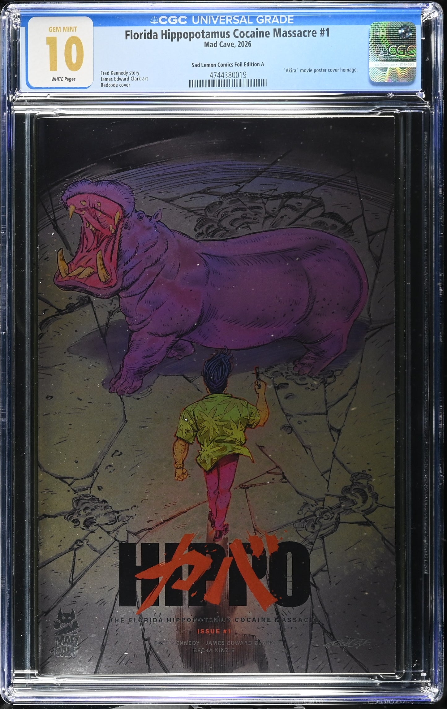 FLORIDA HIPPOPOTAMUS COCAINE MASSACRE #1 REDCODE AKIRA HOMAGE FOIL VARIANT LIMITED TO 100 COPIES CGC 10