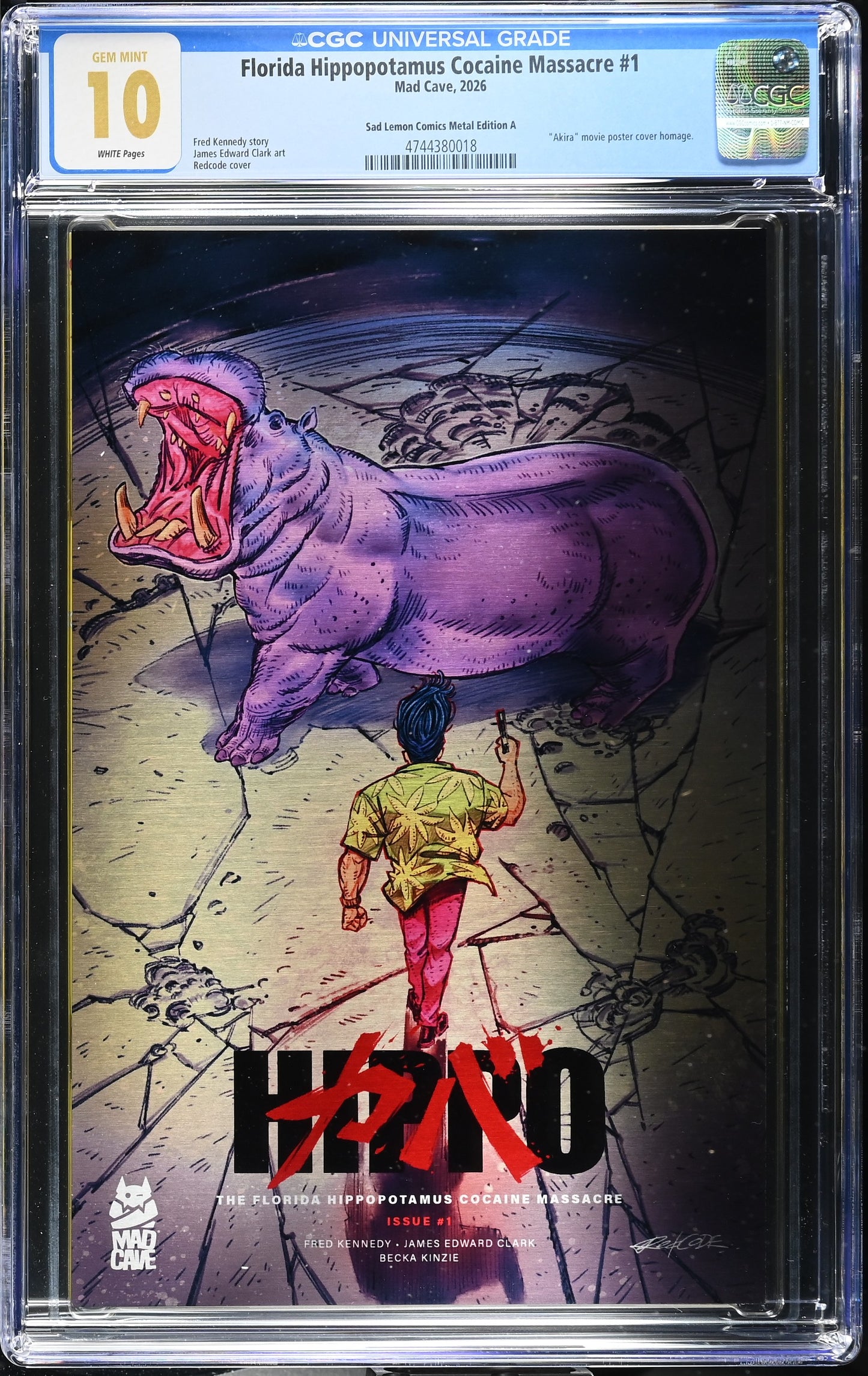 FLORIDA HIPPOPOTAMUS COCAINE MASSACRE #1 REDCODE AKIRA HOMAGE METAL VARIANT LIMITED TO 50 COPIES CGC 10 - ONLY 2 CGC 10 IN EXISTENCE