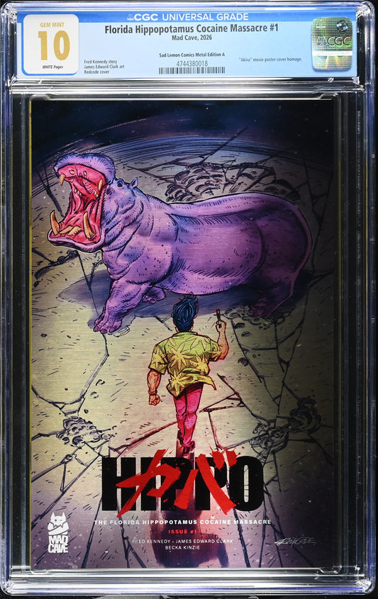 FLORIDA HIPPOPOTAMUS COCAINE MASSACRE #1 REDCODE AKIRA HOMAGE METAL VARIANT LIMITED TO 50 COPIES CGC 10 - ONLY 2 CGC 10 IN EXISTENCE