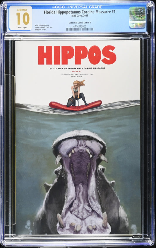 FLORIDA HIPPOPOTAMUS COCAINE MASSACRE #1 SKAN SRISUWAN JAWS HOMAGE CARDSTOCK VARIANT LIMITED TO 400 COPIES CGC 10 - ONLY 2 CGC 10 IN EXISTENCE