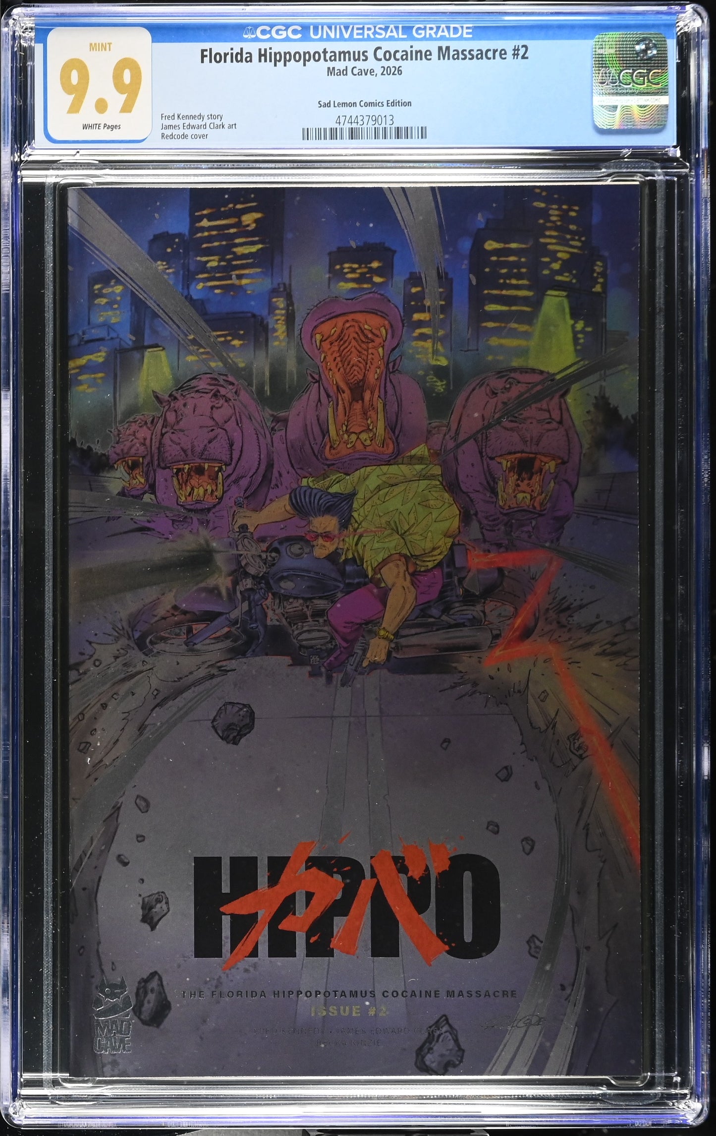 FLORIDA HIPPOPOTAMUS COCAINE MASSACRE #2 REDCODE AKIRA BIKE SLIDE HOMAGE FOIL VARIANT LIMITED TO 150 COPIES CGC 9.9