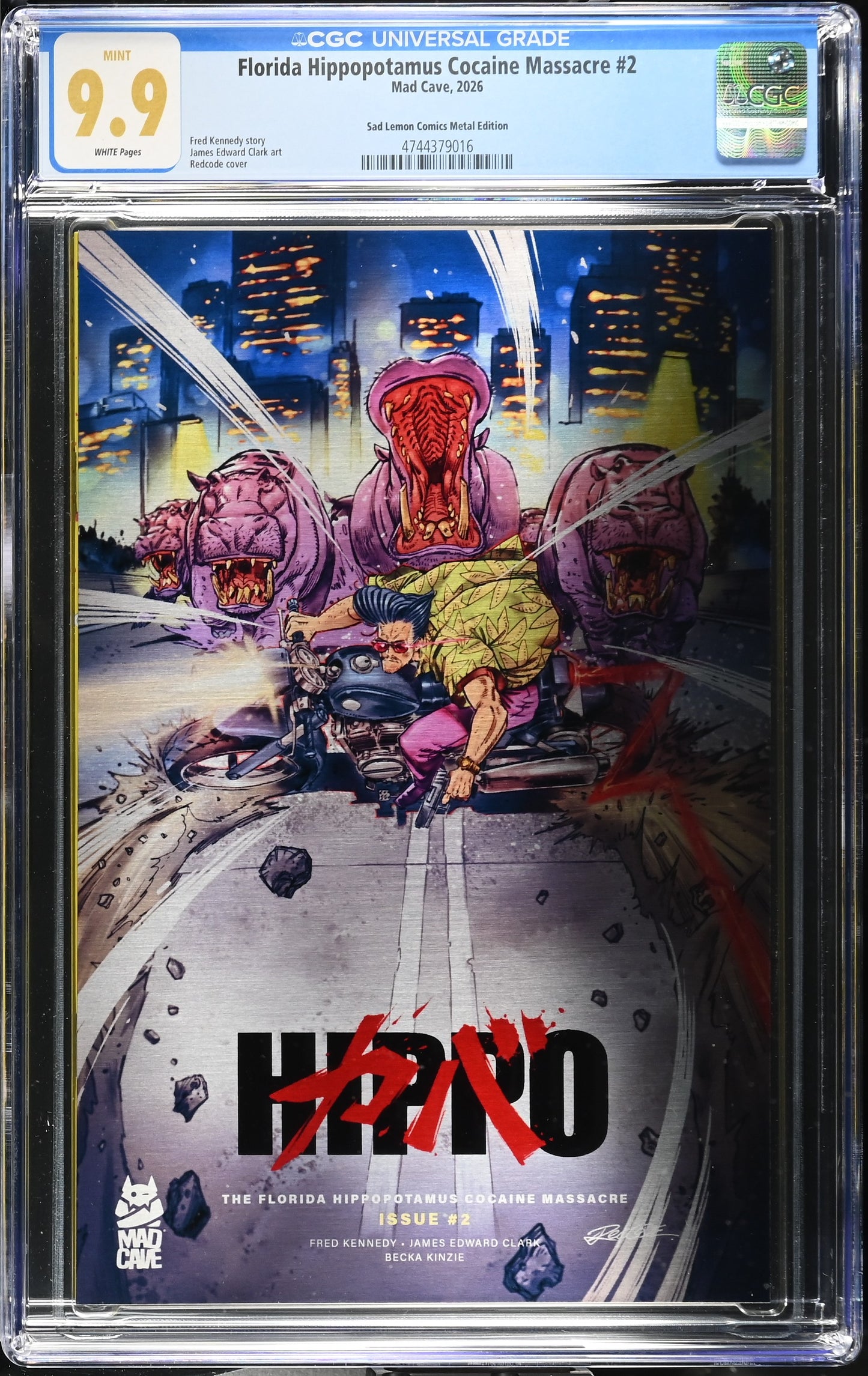 FLORIDA HIPPOPOTAMUS COCAINE MASSACRE #2 REDCODE AKIRA BIKE SLIDE HOMAGE METAL VARIANT LIMITED TO 75 COPIES CGC 9.9