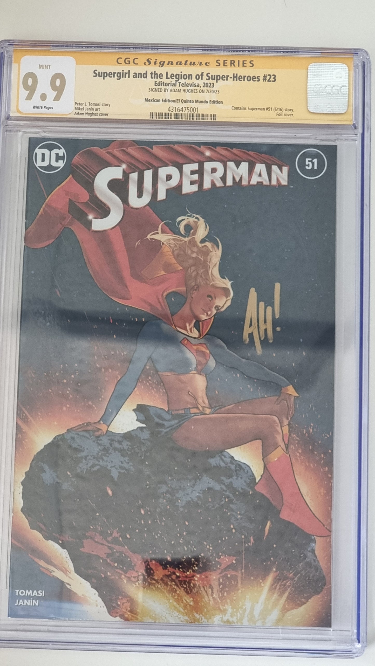 SUPERMAN #51 LOSH ADAM HUGHES MEXICAN FOIL SDCC VARIANT LIMITED TO 1000 COPIES CGC SS 9.9 SIGNED BY ADAM HUGHES