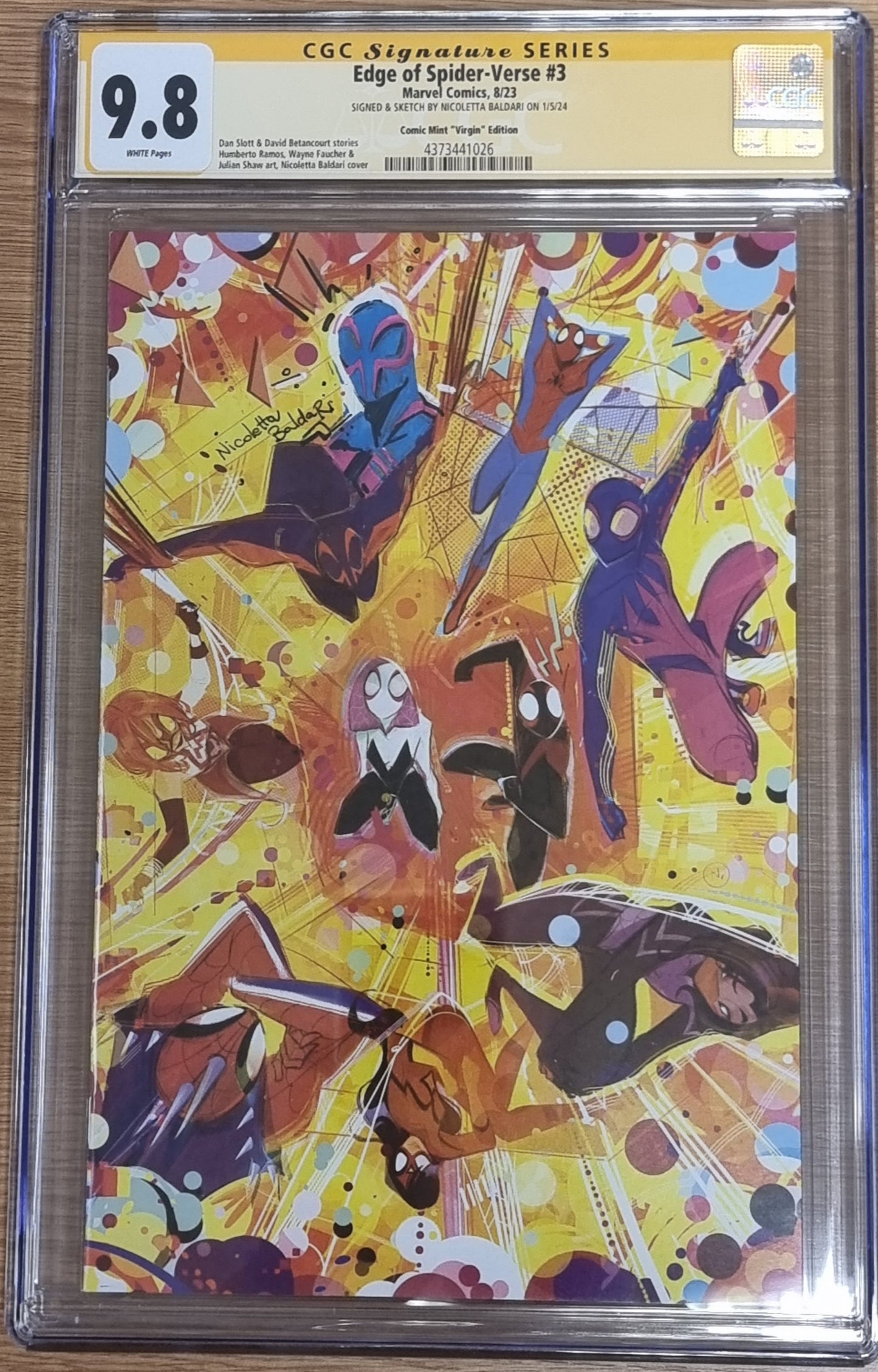 EDGE OF SPIDER-VERSE #3 NICOLETTA BALDARI VIRGIN VARIANT LIMITED TO 1500 COPIES SPIDER-MAN 2099 REMARK CGC 9.8