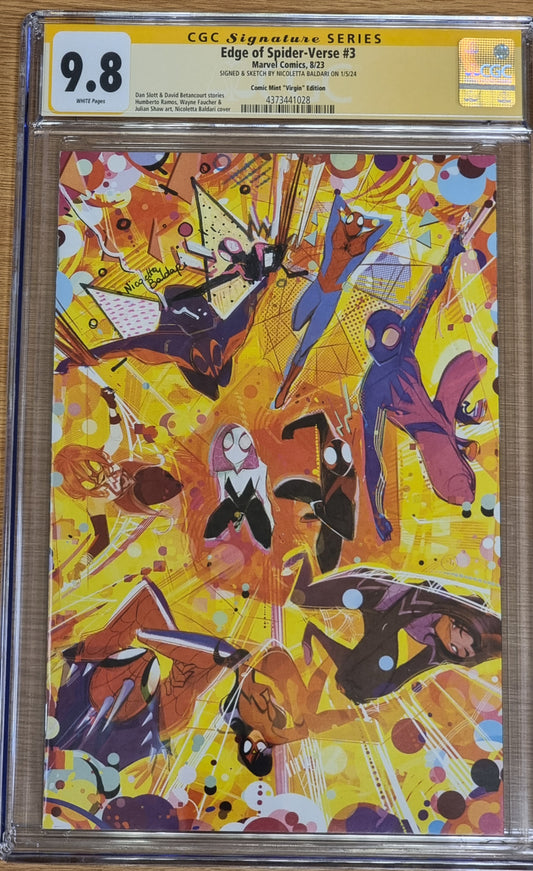 EDGE OF SPIDER-VERSE #3 NICOLETTA BALDARI VIRGIN VARIANT LIMITED TO 1500 COPIES MILES MORALES REMARK CGC 9.8