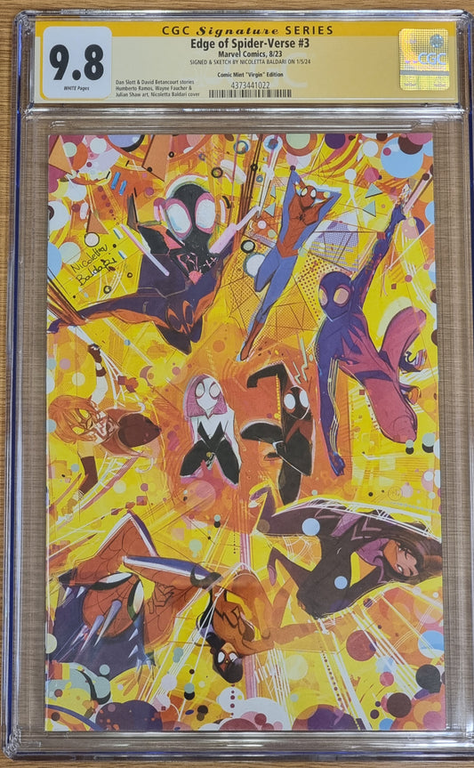 EDGE OF SPIDER-VERSE #3 NICOLETTA BALDARI VIRGIN VARIANT LIMITED TO 1500 COPIES MILES MORALES REMARK CGC 9.8