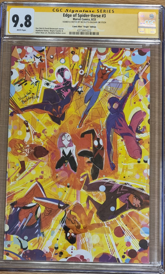 EDGE OF SPIDER-VERSE #3 NICOLETTA BALDARI VIRGIN VARIANT LIMITED TO 1500 COPIES MILES MORALES REMARK CGC 9.8