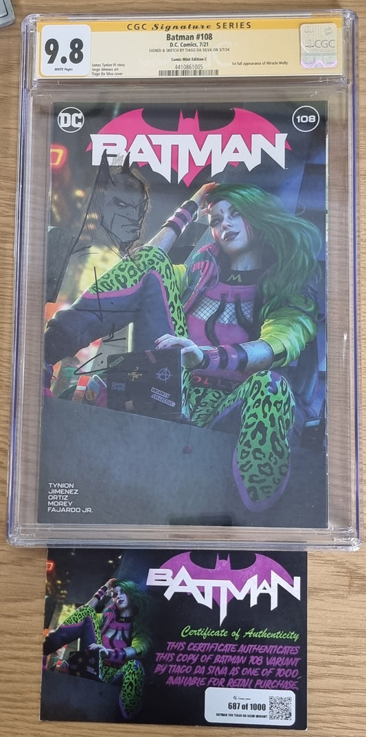BATMAN #108 TIAGO DA SILVA VARIANT LIMITED TO 1000 COPIES WITH NUMBERED COA '1ST APP MIRACLE MOLLY' CGC REMARK 9.8