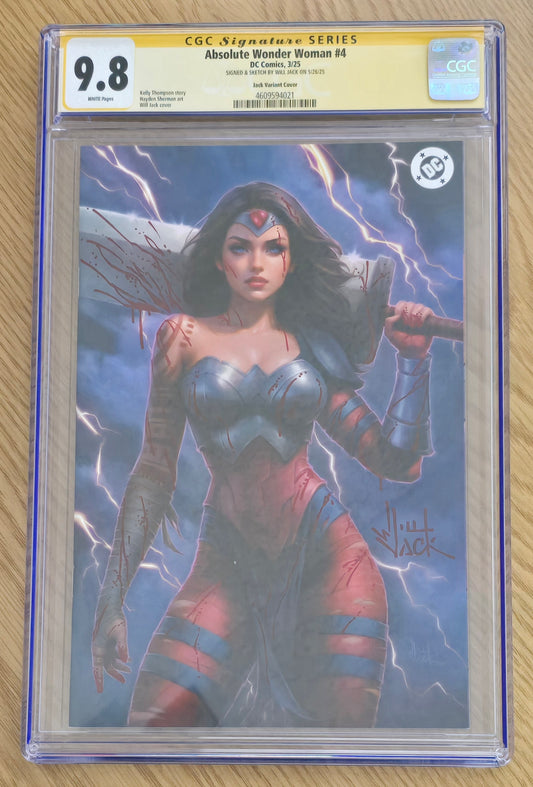ABSOLUTE WONDER WOMAN #4 WILL JACK EXCLUSIVE VIRGIN VARIANT LIMITED TO 500 COPIES WITH NUMBERED COA CGC BLOOD SPLATTER REMARK 9.8