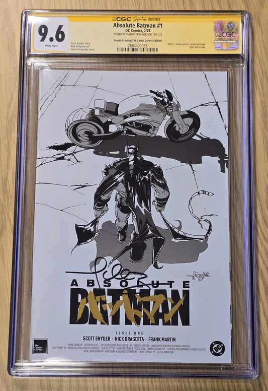 ABSOLUTE BATMAN #1 JAVI FERNANDEZ AKIRA HOMAGE GOLD FOIL SKETCH VARIANT LIMITED TO 2500 COPIES CGC SS 9.6 SIGNED BY JAVI FERNANDEZ