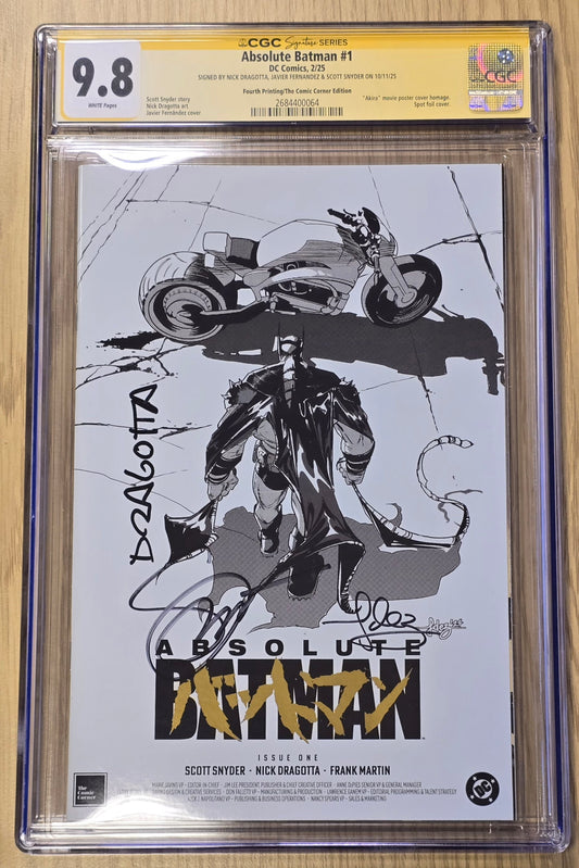 ABSOLUTE BATMAN #1 JAVI FERNANDEZ AKIRA HOMAGE GOLD FOIL SKETCH VARIANT LIMITED TO 2500 COPIES CGC TRIPLE SS 9.8 SIGNED BY FERNANDEZ, DRAGOTTA & SNYDER