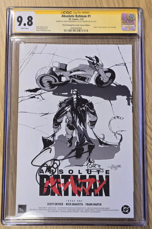 ABSOLUTE BATMAN #1 JAVI FERNANDEZ AKIRA HOMAGE SKETCH VARIANT LIMITED TO 2000 COPIES CGC DOUBLE SS 9.8 SIGNED BY FERNANDEZ & SNYDER