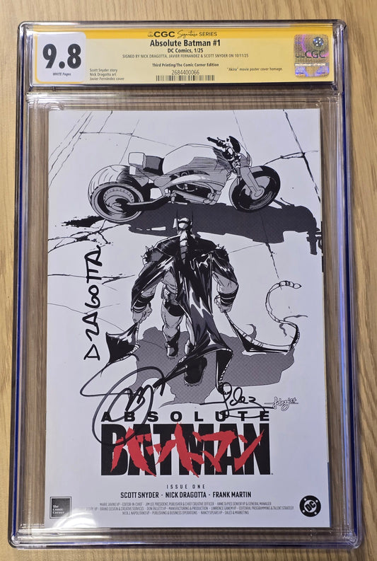 ABSOLUTE BATMAN #1 JAVI FERNANDEZ AKIRA HOMAGE SKETCH VARIANT LIMITED TO 2000 COPIES CGC TRIPLE SS 9.8 SIGNED BY FERNANDEZ, DRAGOTTA & SNYDER