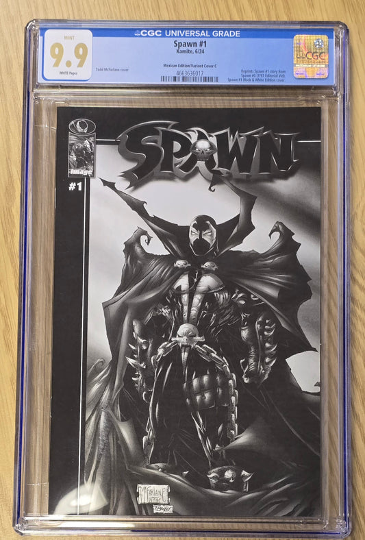 SPAWN #1 BLACK & WHITE TODD MCFARLANE TRADE DRESS FOIL VARIANT LIMITED TO 1000 COPIES CGC 9.9