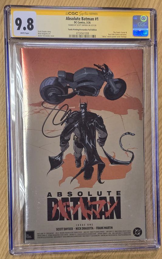 ABSOLUTE BATMAN #1 10TH PTG JAVI FERNANDEZ AKIRA HOMAGE FOIL VARIANT LIMITED TO 2500 COPIES CGC SS 9.8 - SIGNED BY SCOTT SNYDER