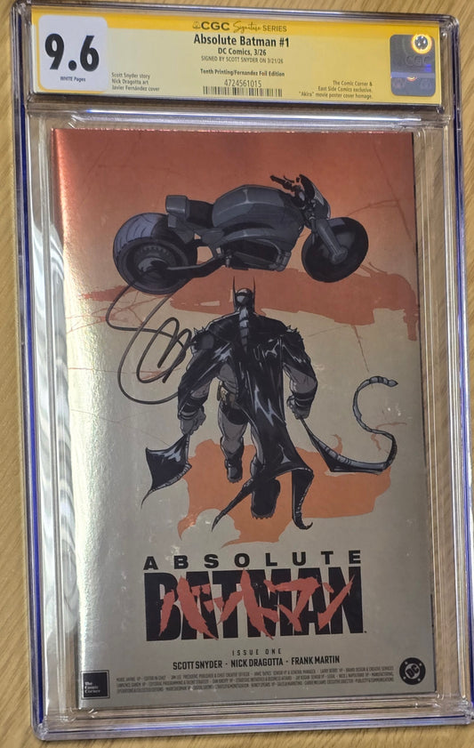 ABSOLUTE BATMAN #1 10TH PTG JAVI FERNANDEZ AKIRA HOMAGE FOIL VARIANT LIMITED TO 2500 COPIES CGC SS 9.6 - SIGNED BY SCOTT SNYDER